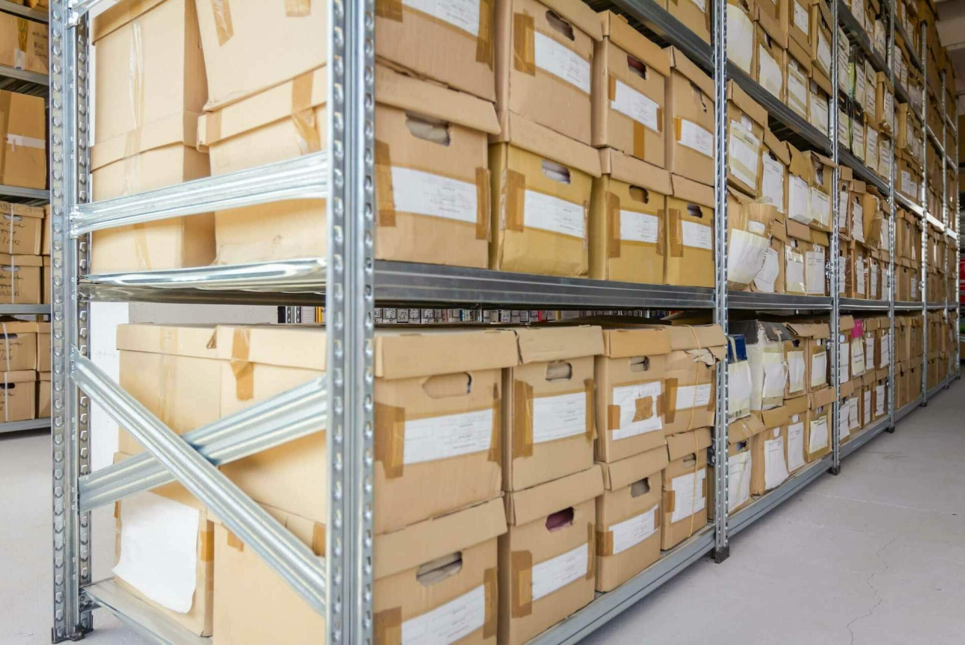 Packages carefully aligned and sorted in the warehouse